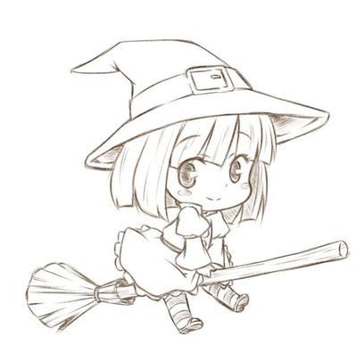 萬圣節(jié)黑白小女巫簡筆畫