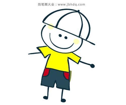 小男孩自畫像簡筆畫彩色